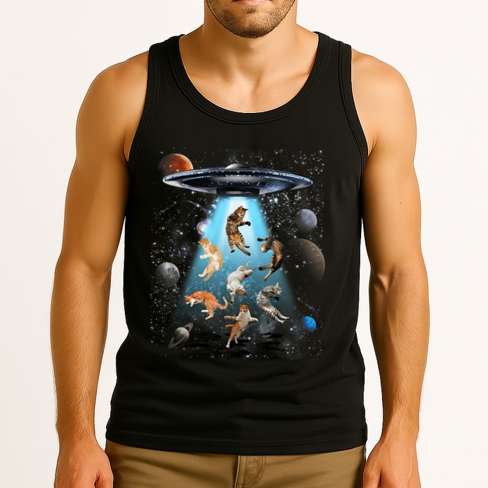Funny Cat Astronaut Outer Space Watercolor Splash Cat Lover Tank Top
