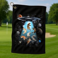 Funny Cat Astronaut Outer Space Watercolor Splash Cat Lover Golf Towel