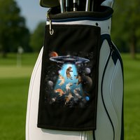 Funny Cat Astronaut Outer Space Watercolor Splash Cat Lover Golf Towel