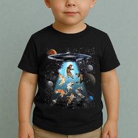 Funny Cat Astronaut Outer Space Watercolor Splash Cat Lover Toddler T-Shirt
