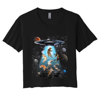 Funny Cat Astronaut Outer Space Watercolor Splash Cat Lover Crop Top