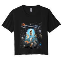 Funny Cat Astronaut Outer Space Watercolor Splash Cat Lover Crop Top