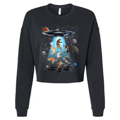 Funny Cat Astronaut Outer Space Watercolor Splash Cat Lover Cropped Pullover Crew