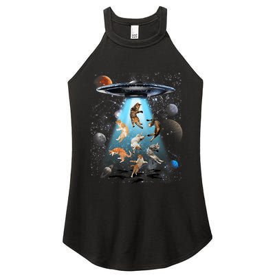 Funny Cat Astronaut Outer Space Watercolor Splash Cat Lover Women's Perfect Tri Rocker Tank