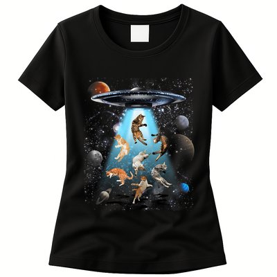 Funny Cat Astronaut Outer Space Watercolor Splash Cat Lover Womens T-Shirt