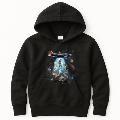 Funny Cat Astronaut Outer Space Watercolor Splash Cat Lover Kids Hoodie