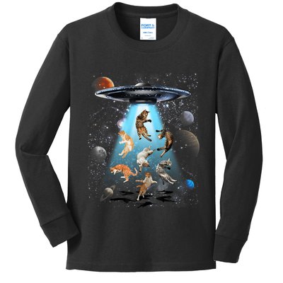 Funny Cat Astronaut Outer Space Watercolor Splash Cat Lover Kids Long Sleeve Shirt