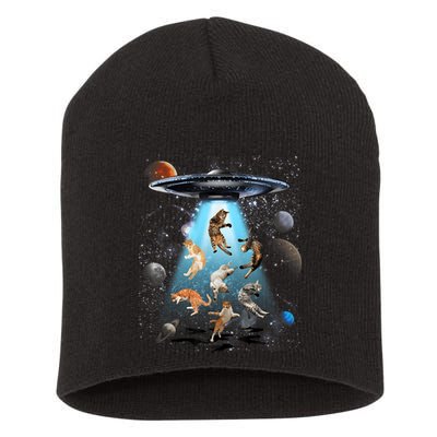 Funny Cat Astronaut Outer Space Watercolor Splash Cat Lover Short Acrylic Beanie