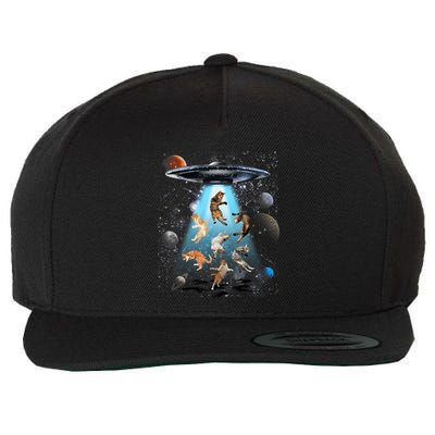 Funny Cat Astronaut Outer Space Watercolor Splash Cat Lover Wool Snapback Cap
