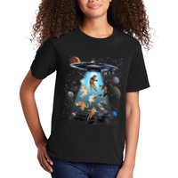 Funny Cat Astronaut Outer Space Watercolor Splash Cat Lover Kids T-Shirt