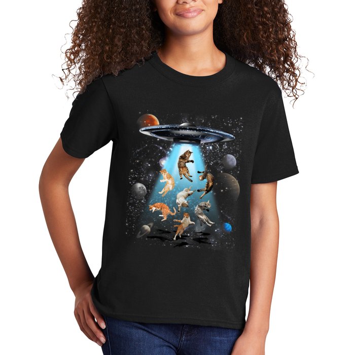 Funny Cat Astronaut Outer Space Watercolor Splash Cat Lover Kids T-Shirt