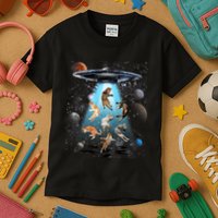 Funny Cat Astronaut Outer Space Watercolor Splash Cat Lover Kids T-Shirt