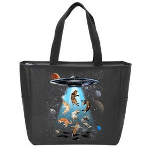 Funny Cat Astronaut Outer Space Watercolor Splash Cat Lover Zip Tote Bag