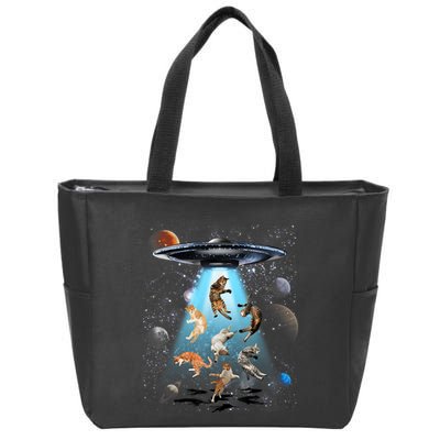 Funny Cat Astronaut Outer Space Watercolor Splash Cat Lover Zip Tote Bag