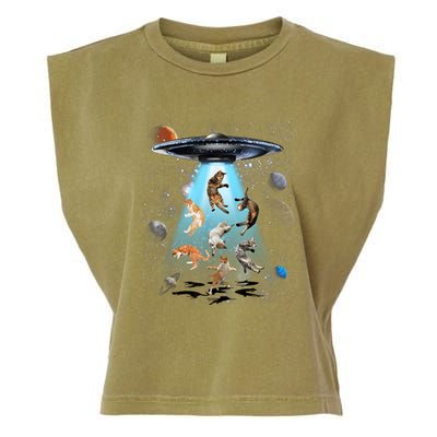 Funny Cat Astronaut Outer Space Watercolor Splash Cat Lover Garment-Dyed Women's Muscle Tee