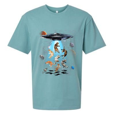 Funny Cat Astronaut Outer Space Watercolor Splash Cat Lover Sueded Cloud Jersey T-Shirt