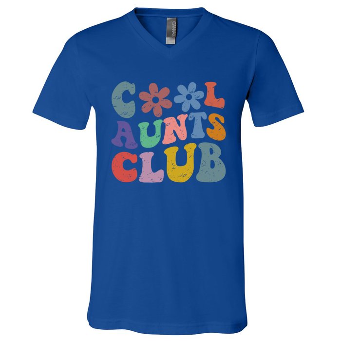 Floral Cool Aunts Club Groovy Aunt Sister Auntie Gift V-Neck T-Shirt