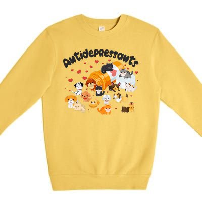 Funny Cute Antidepressants Pets Puppies And Kittens Premium Crewneck Sweatshirt