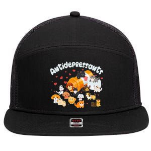 Funny Cute Antidepressants Pets Puppies And Kittens 7 Panel Mesh Trucker Snapback Hat