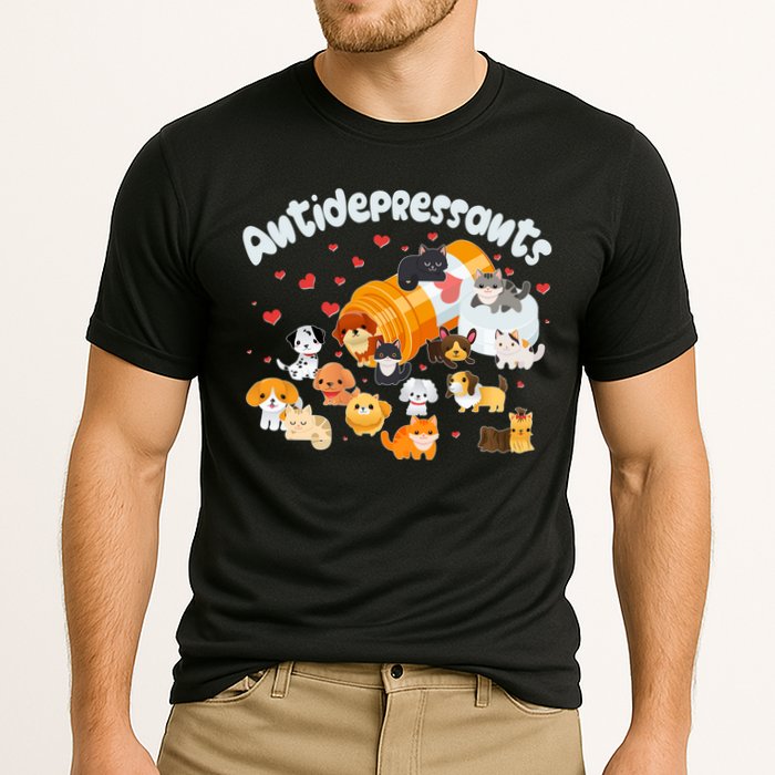 Funny Cute Antidepressants Pets Puppies And Kittens Cooling Performance Crew T-Shirt