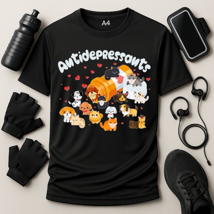 Funny Cute Antidepressants Pets Puppies And Kittens Cooling Performance Crew T-Shirt