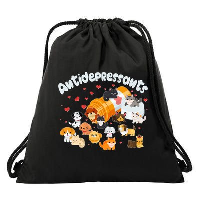 Funny Cute Antidepressants Pets Puppies And Kittens Drawstring Bag