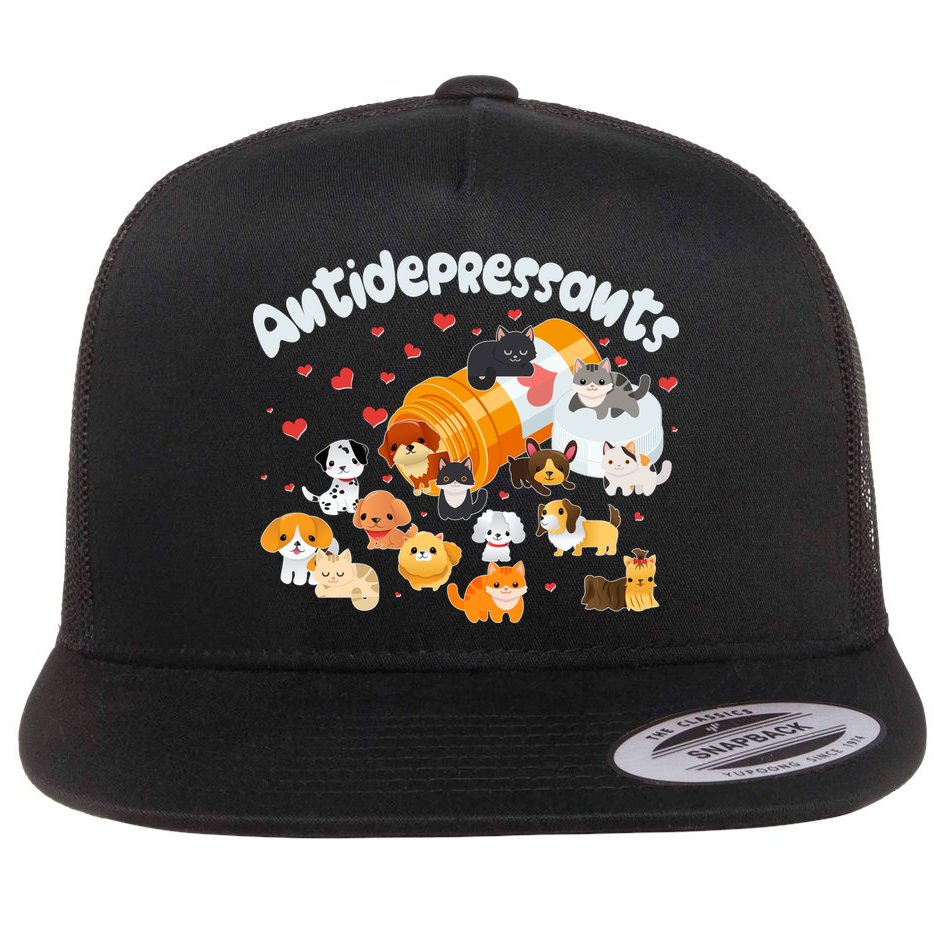 Funny Cute Antidepressants Pets Puppies And Kittens Flat Bill Trucker Hat