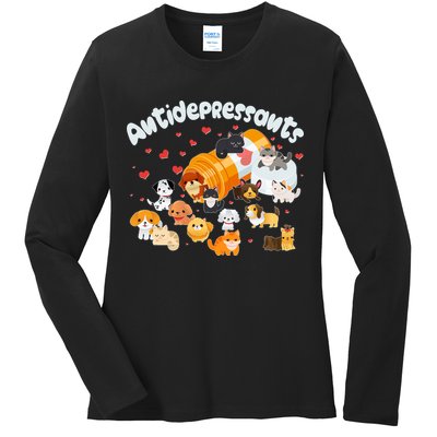 Funny Cute Antidepressants Pets Puppies And Kittens Ladies Long Sleeve Shirt