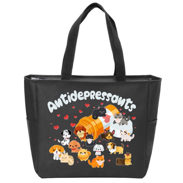 Funny Cute Antidepressants Pets Puppies And Kittens Zip Tote Bag
