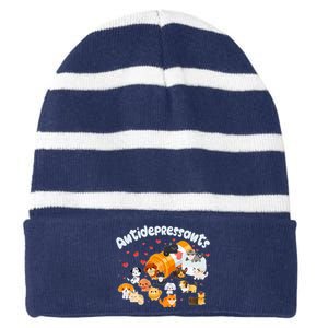 Funny Cute Antidepressants Pets Puppies And Kittens Striped Beanie with Solid Band