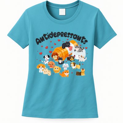 Funny Cute Antidepressants Pets Puppies And Kittens Womens T-Shirt