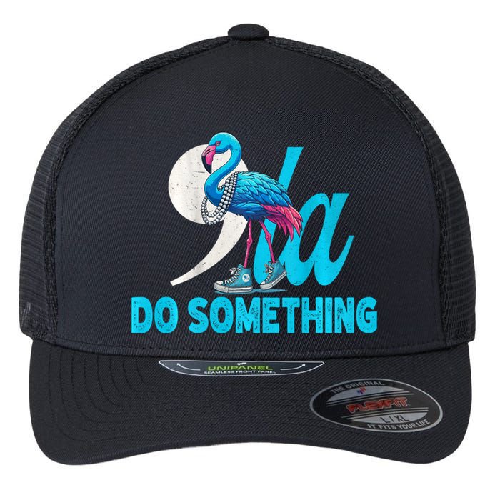 Flamingo Chucks And Pearls Funny Comma La Kamala Harris 2024 Flexfit Unipanel Trucker Cap