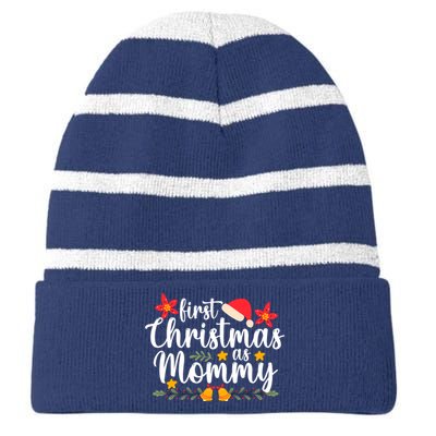 First Christmas As Mommy  First Christmas As Mommy Xmas Striped Beanie with Solid Band