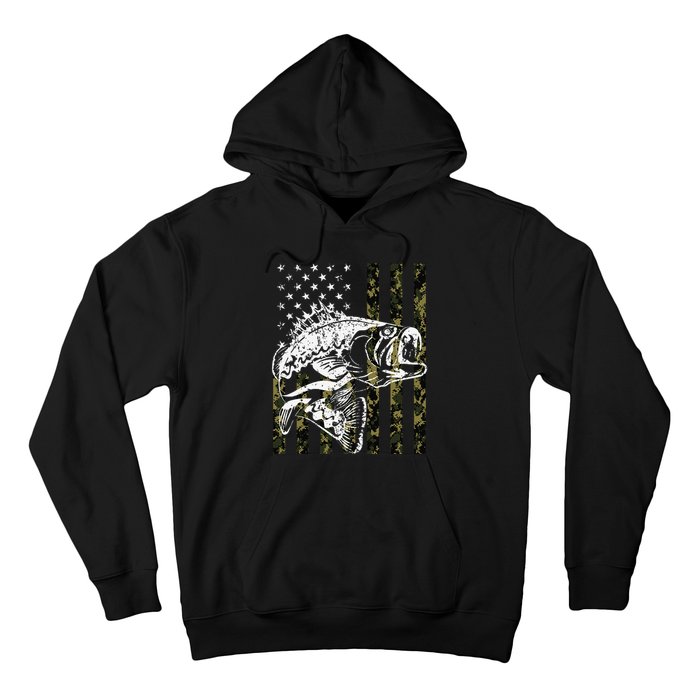 Fishing Camouflage American Flag Fish Bass Fish Fisherman Hoodie