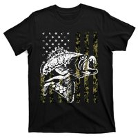 Fishing Camouflage American Flag Fish Bass Fish Fisherman T-Shirt