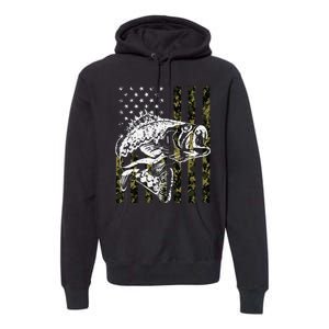 Fishing Camouflage American Flag Fish Bass Fish Fisherman Premium Hoodie