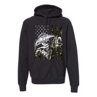 Fishing Camouflage American Flag Fish Bass Fish Fisherman Premium Hoodie