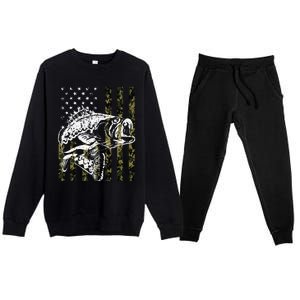 Fishing Camouflage American Flag Fish Bass Fish Fisherman Premium Crewneck Sweatsuit Set