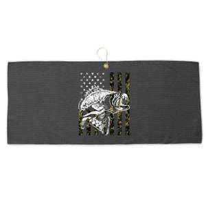 Fishing Camouflage American Flag Fish Bass Fish Fisherman Large Microfiber Waffle Golf Towel