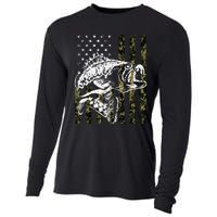 Fishing Camouflage American Flag Fish Bass Fish Fisherman Cooling Performance Long Sleeve Crew