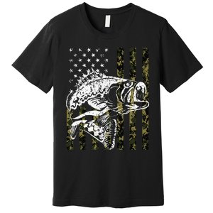 Fishing Camouflage American Flag Fish Bass Fish Fisherman Premium T-Shirt