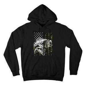 Fishing Camouflage American Flag Fish Bass Fish Fisherman Tall Hoodie