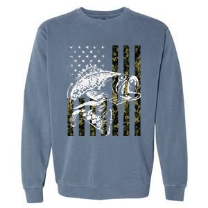 Fishing Camouflage American Flag Fish Bass Fish Fisherman Garment-Dyed Sweatshirt