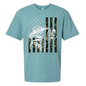 Fishing Camouflage American Flag Fish Bass Fish Fisherman Sueded Cloud Jersey T-Shirt