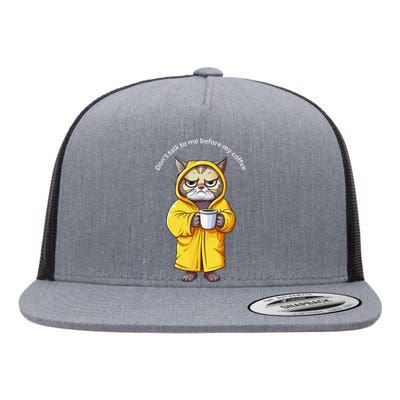 Funny Cats and Morning Coffee Flat Bill Trucker Hat