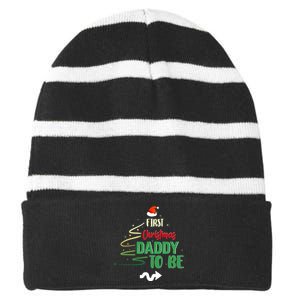 First Christmas As A Daddy To Be Future Father Xmas Gift Striped Beanie with Solid Band