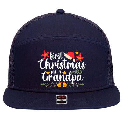 First Christmas As A Grandpa Funny Xmas Christmas 7 Panel Mesh Trucker Snapback Hat