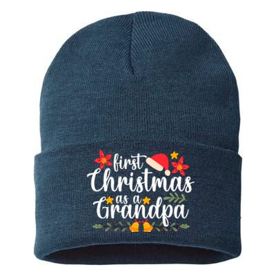 First Christmas As A Grandpa Funny Xmas Christmas Sustainable Knit Beanie