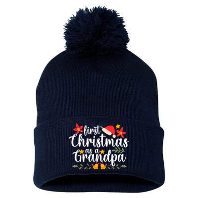 First Christmas As A Grandpa Funny Xmas Christmas Pom Pom 12in Knit Beanie