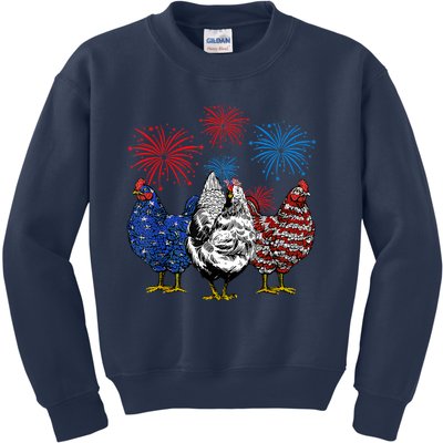 Funny Chickens American Flag Patriotic Farmer 4th Of July Kids Sweatshirt